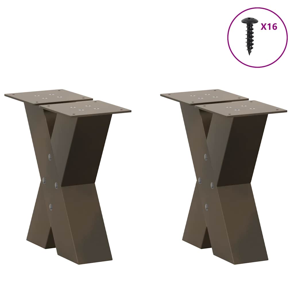 Pieds de table basse en forme de X, 2 pièces, acier naturel, 30 x (30-31) cm