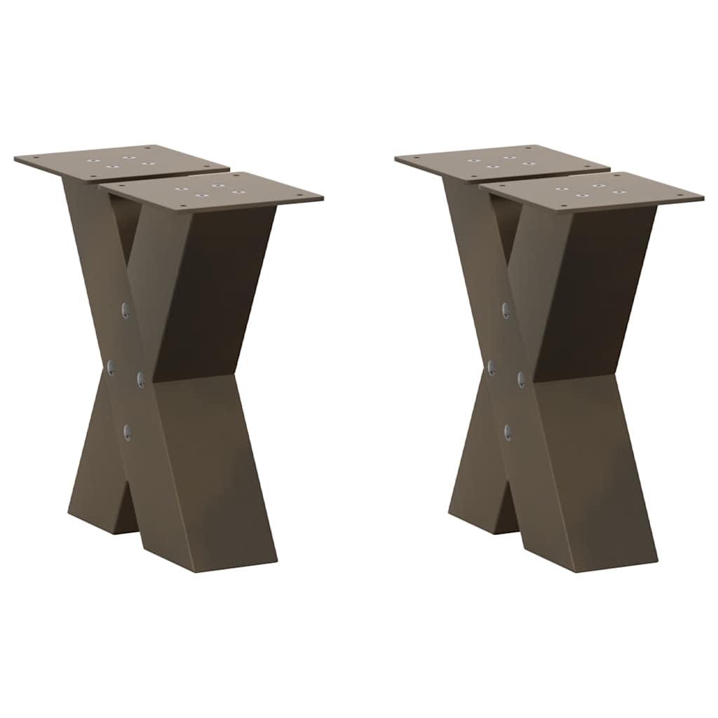 Pieds de table basse en forme de X, 2 pièces, acier naturel, 40 x 30-31 cm
