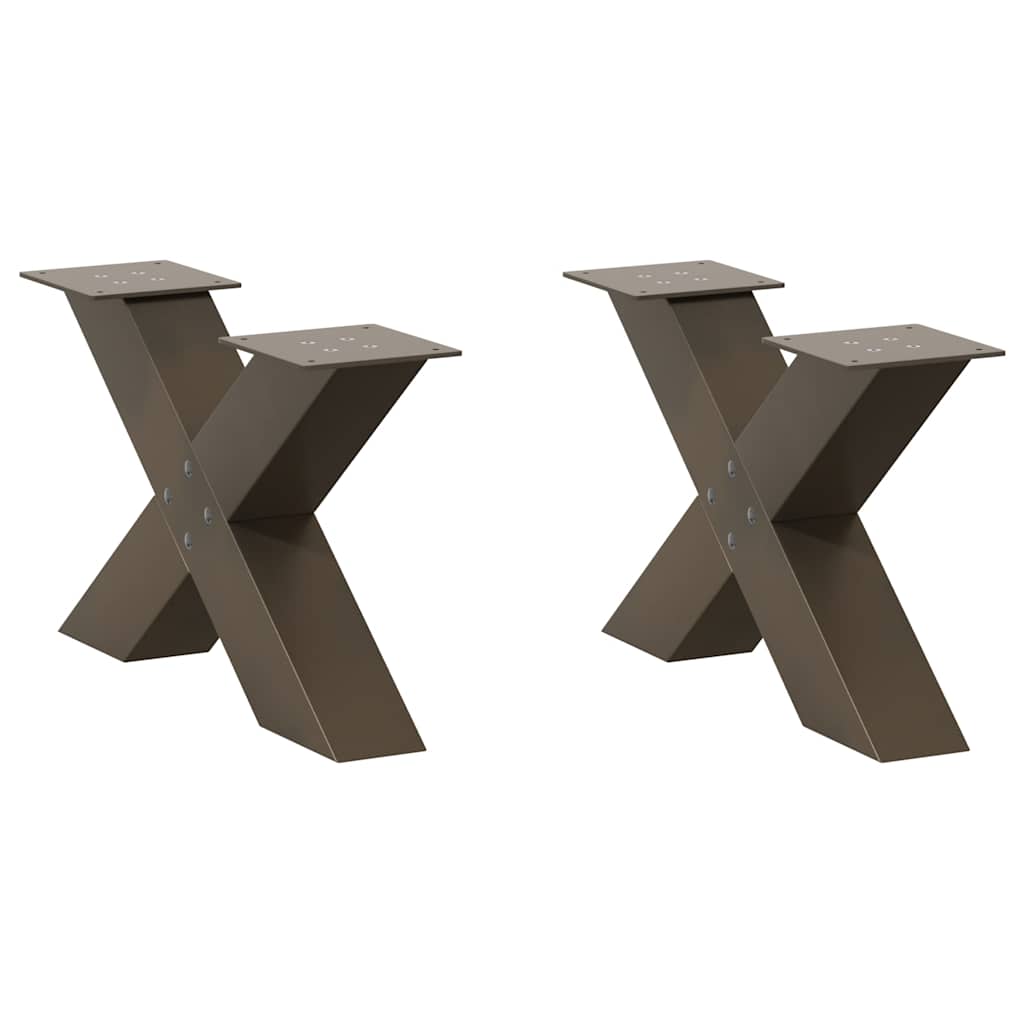 Pieds de table basse en forme de X, 2 pièces, acier naturel, 50 x (30-31) cm