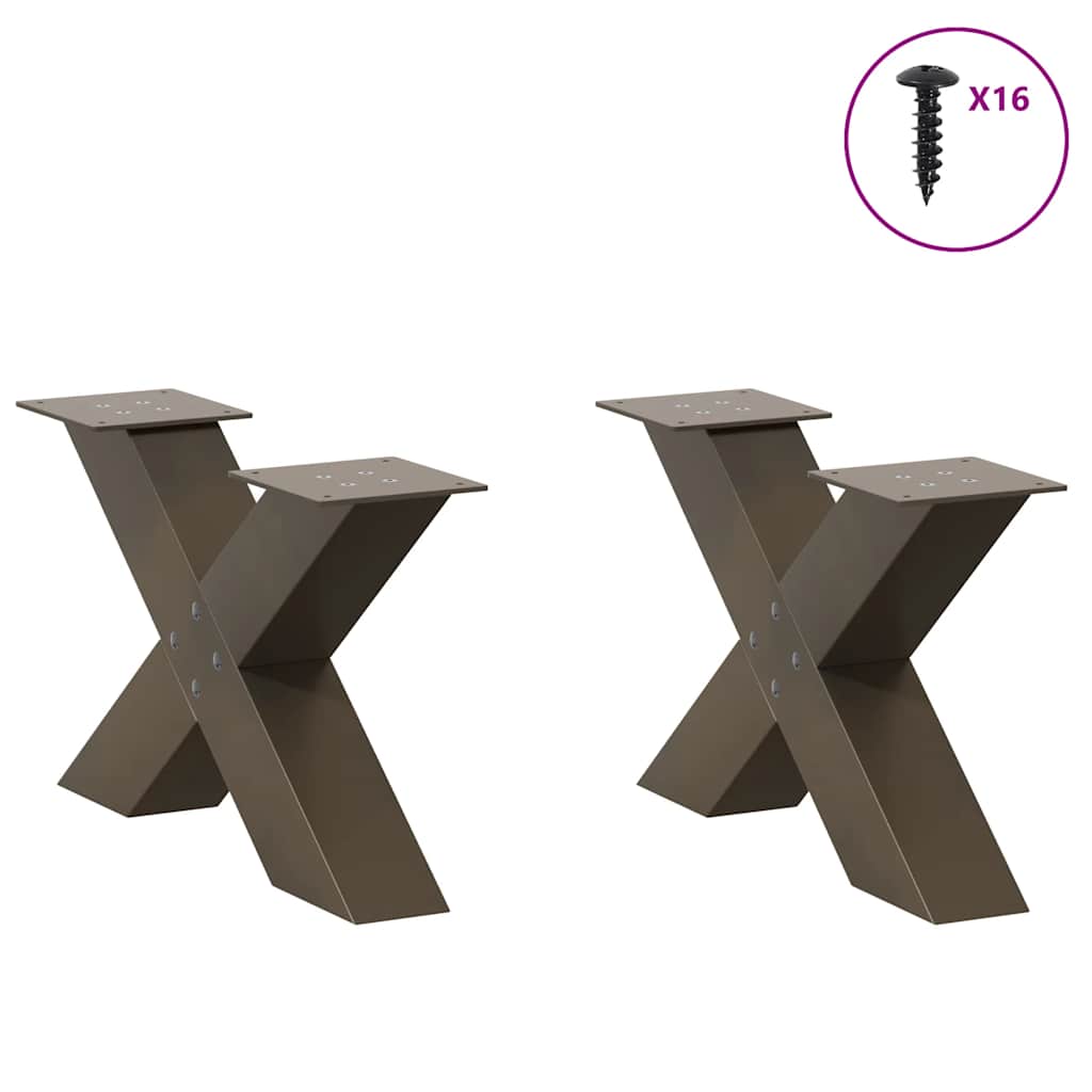 Pieds de table basse en forme de X, 2 pièces, acier naturel, 50 x (30-31) cm