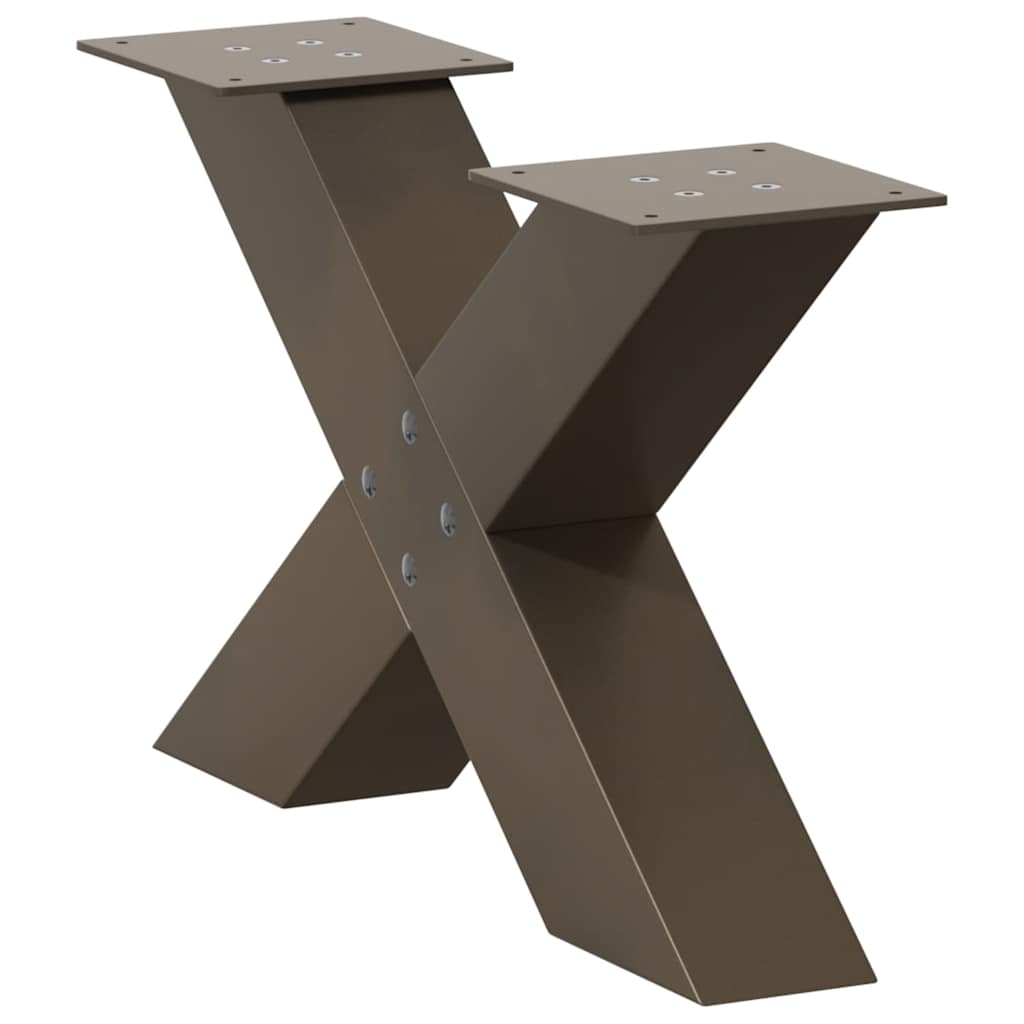 Pieds de table basse en forme de X, 2 pièces, acier naturel, 50 x (30-31) cm