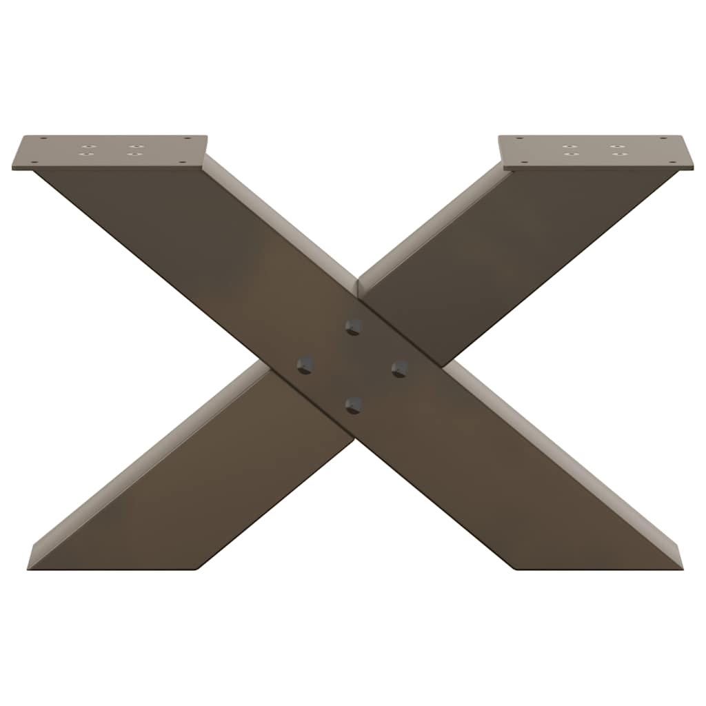 Pieds de table basse en forme de X, 2 pièces, acier naturel, 50 x (30-31) cm