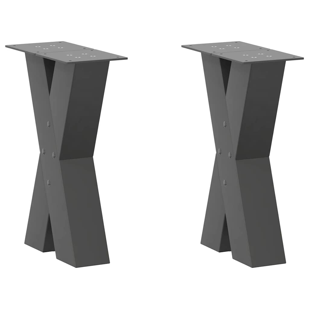 Pieds de table basse en forme de X, 2 pièces, anthracite, 28 x 42-43 cm, acier