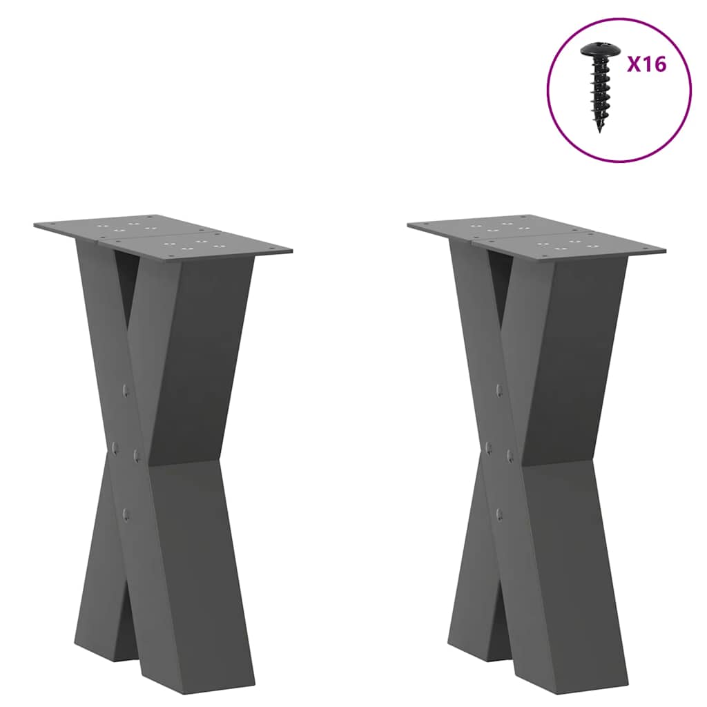 Pieds de table basse en forme de X, 2 pièces, anthracite, 28 x 42-43 cm, acier