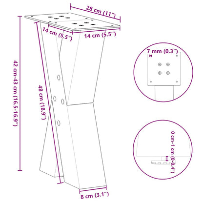 Couchtischbeine X-Form 2 Stk. Anthrazit 28x(42-43) cm Stahl