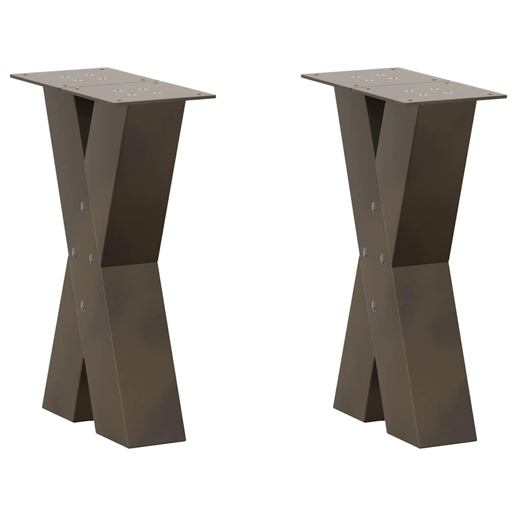 Pieds de table basse en forme de X, 2 pièces, acier naturel, 28 x (42-43) cm