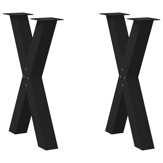Pieds de table à manger en forme de X, 2 pièces, noir, 50 x 72-73 cm, acier