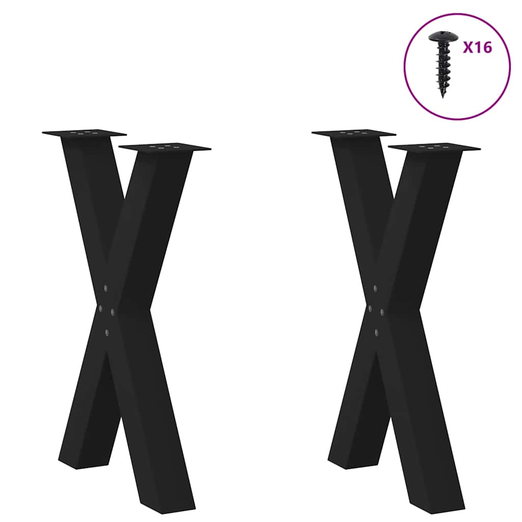 Pieds de table à manger en forme de X, 2 pièces, noir, 50 x 72-73 cm, acier