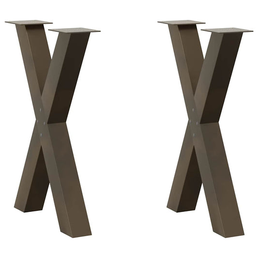 Pieds de table à manger en forme de X, 2 pièces, acier naturel, 60 x 72-73 cm
