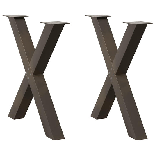 Pieds de table à manger en forme de X, 2 pièces, acier naturel, 80 x 72-73 cm