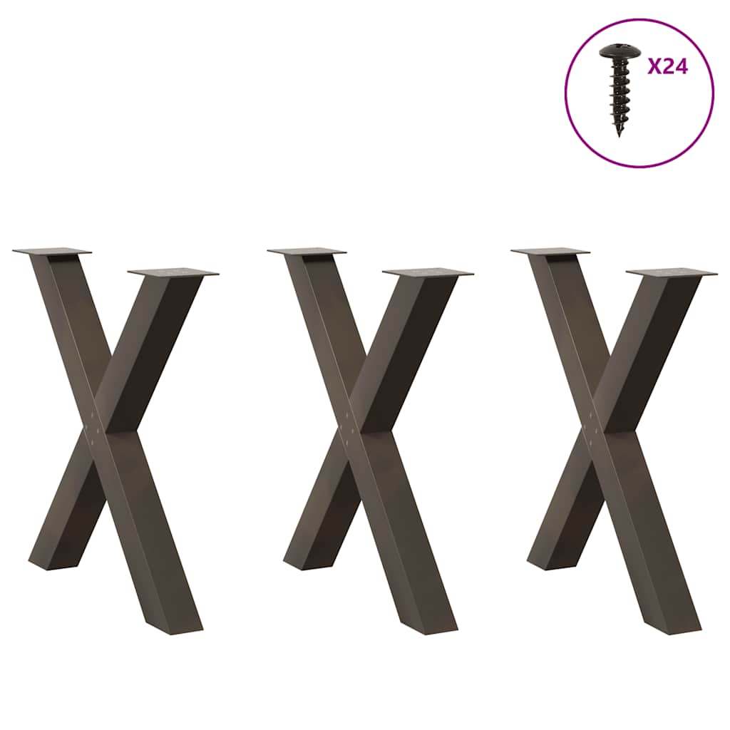 Pieds de table à manger en forme de X, 3 pièces, acier naturel, 70 x 72-73 cm
