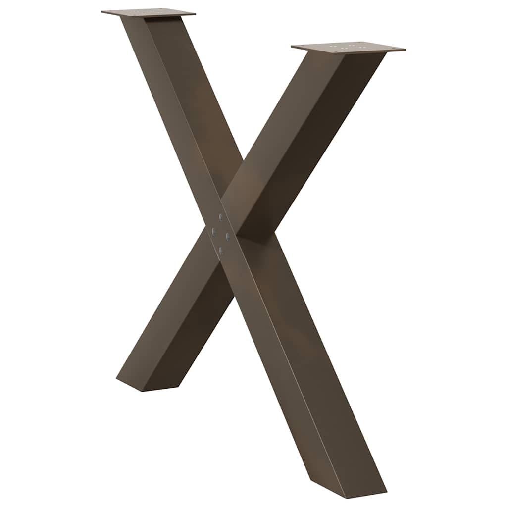 Pieds de table à manger en forme de X, 3 pièces, acier naturel, 90 x 72-73 cm
