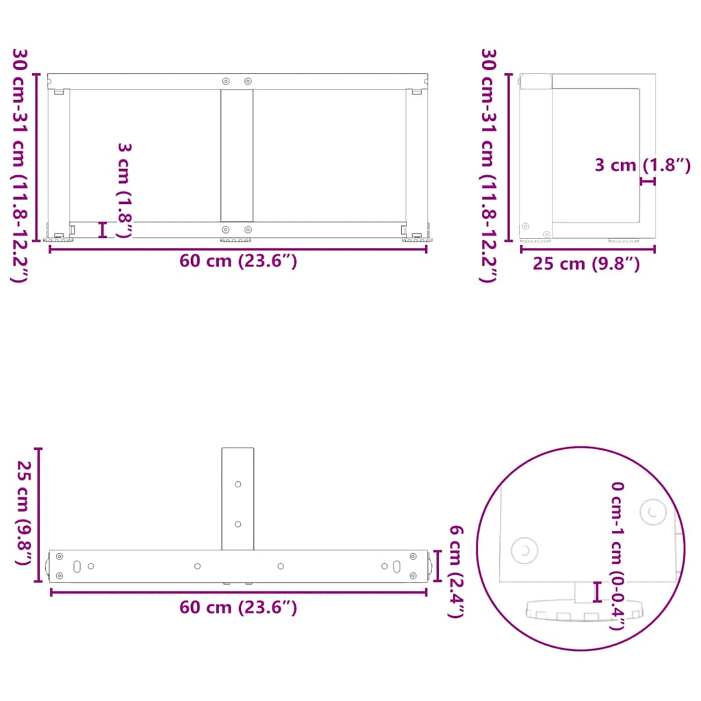 Coffee table legs T-shape 2 pcs. Anthracite 60x25x(30-31) cm steel