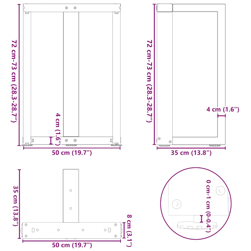 Esstischbeine T-Form 2 Stk. Anthrazit 50x35x(72-73) cm Stahl