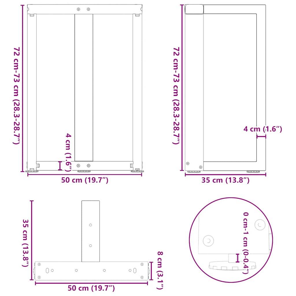 Esstischbeine T-Form 2 Stk. Anthrazit 50x35x(72-73) cm Stahl