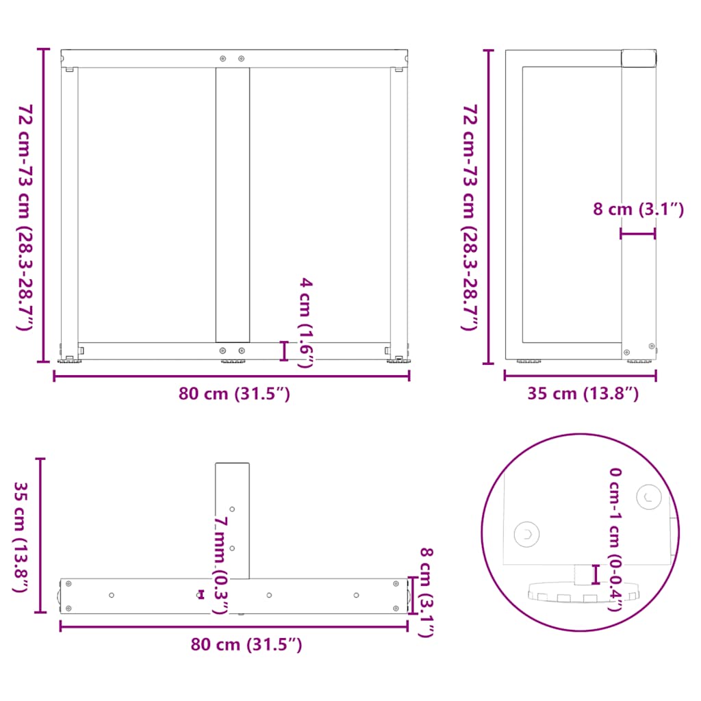 Esstischbeine T-Form 2 Stk. Weiß 80x35x(72-73) cm Stahl