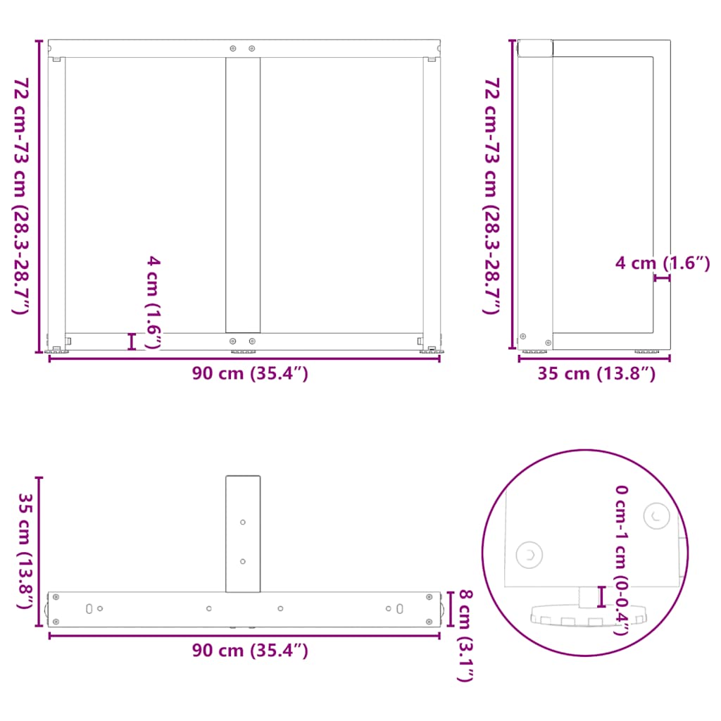 Esstischbeine T-Form 2 Stk. Anthrazit 90x35x(72-73) cm Stahl