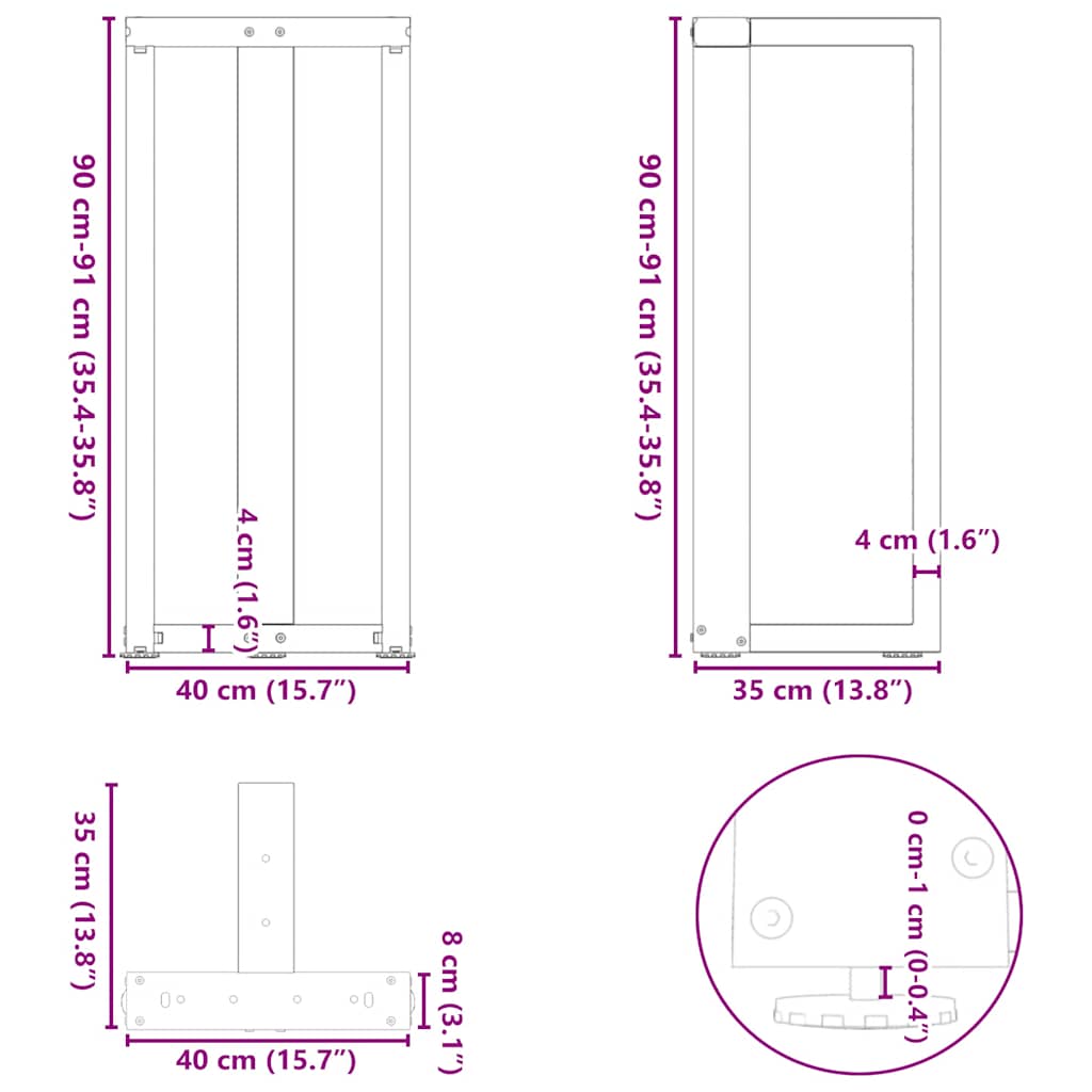 Bartischbeine T-Form 2 Stk. Naturstahl 40x35x(90-91) cm Stahl