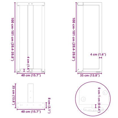 Bartischbeine T-Form 2 Stk. Naturstahl 40x35x(100-101) cm Stahl
