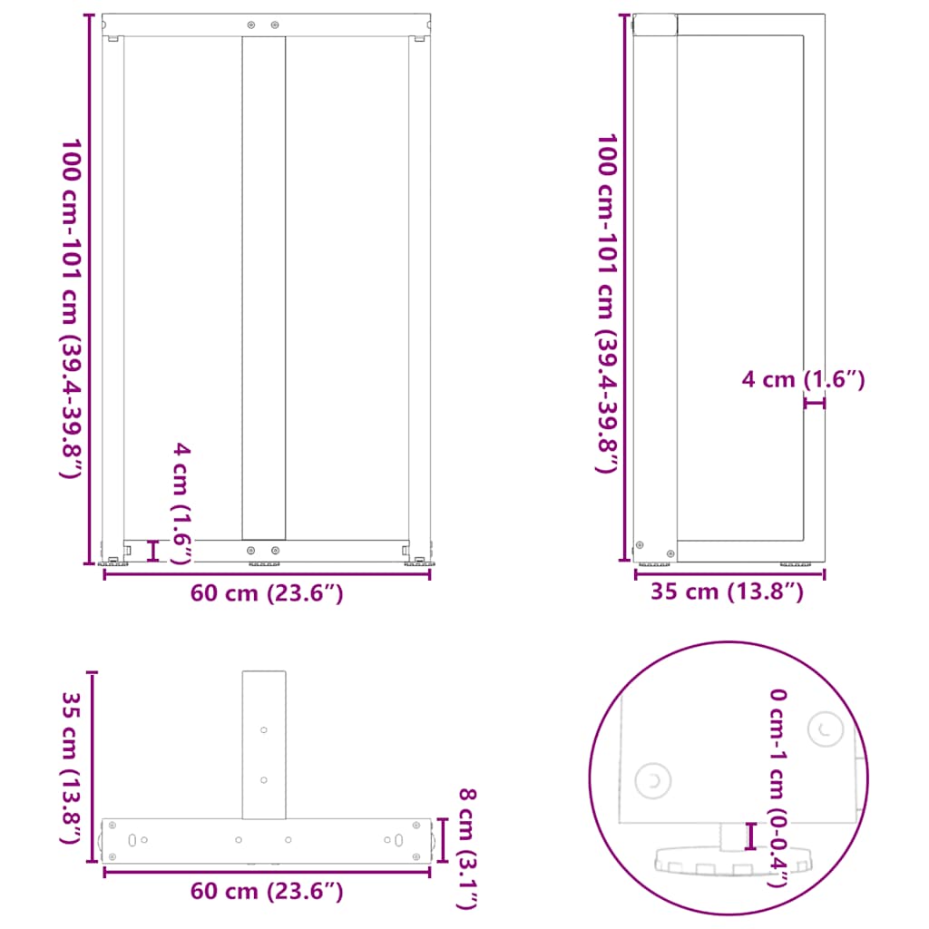 Bartischbeine T-Form 2 Stk. Naturstahl 60x35x(100-101) cm Stahl