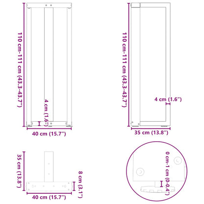Bartischbeine T-Form 2 Stk. Naturstahl 40x35x(110-111) cm Stahl
