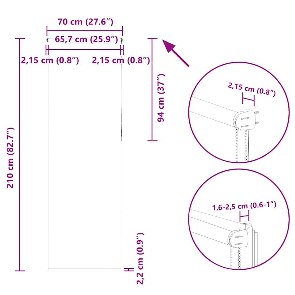 Verdunkelungsrollo Beige 70x210cm Stoffbreite 65,7 cm Polyester