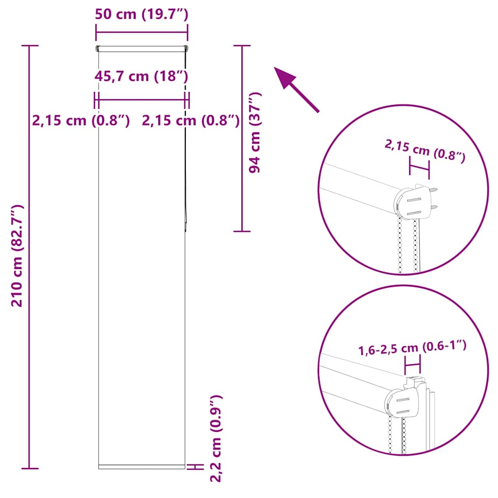 Verdunkelungsrollo Schwarz 50x210 cm Stoffbreite 45,7 cm