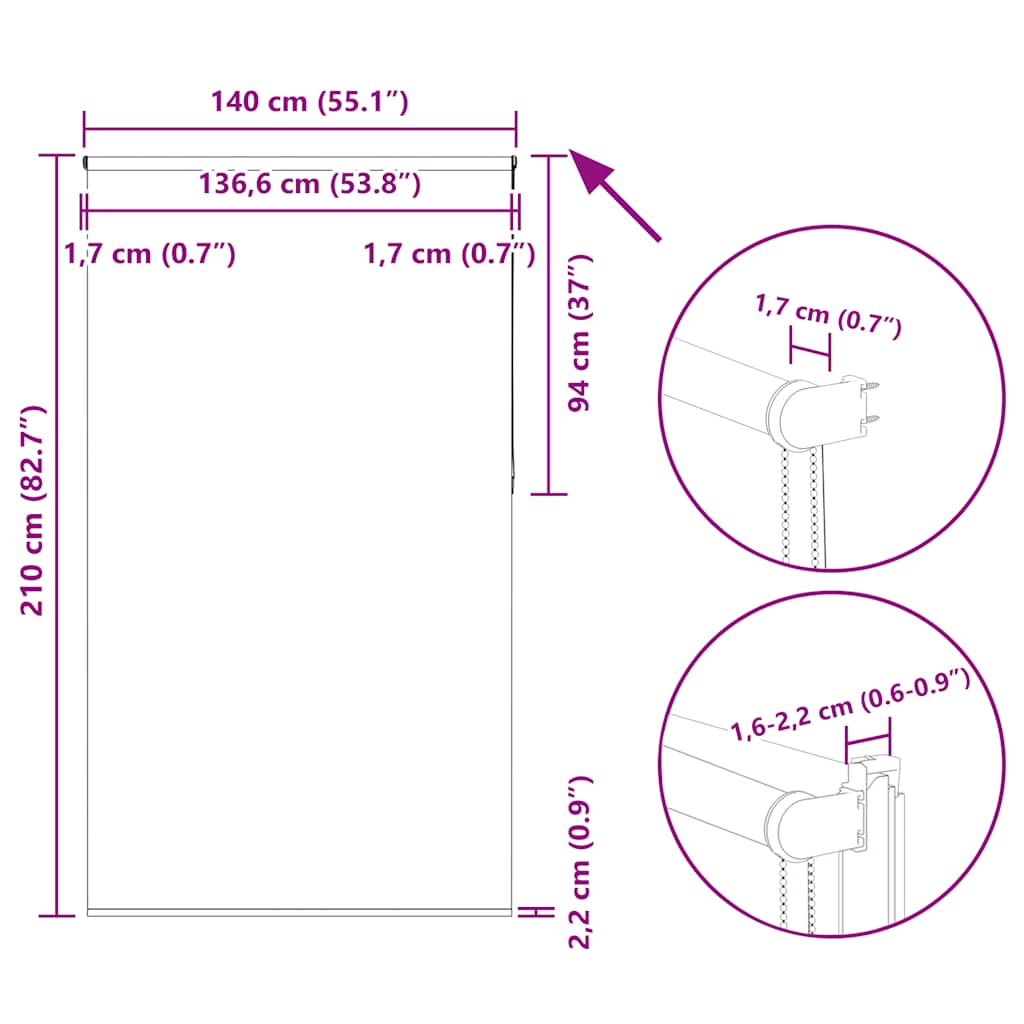 Verdunkelungsrollo Schwarz 140x210 cm Stoffbreite 136,6 cm