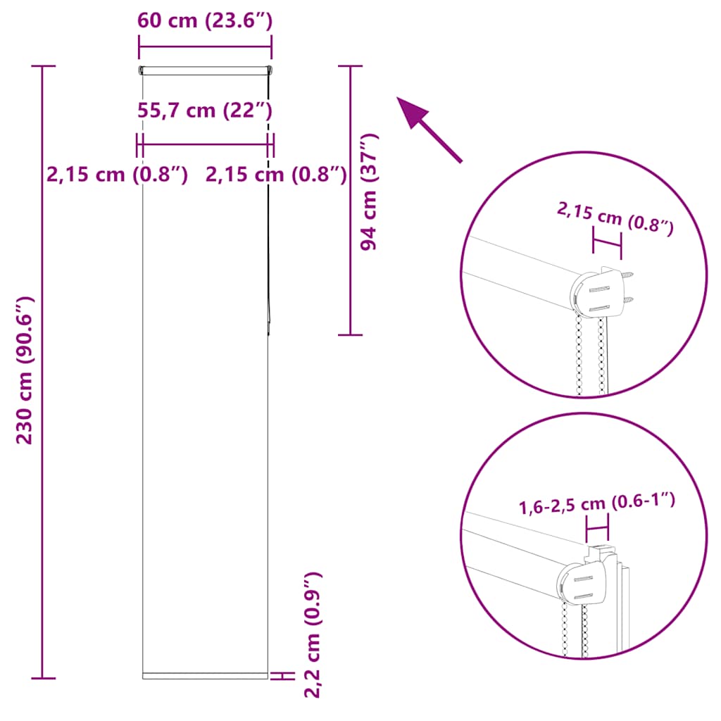 Verdunkelungsrollo Schwarz 60x230 cm Stoffbreite 55,7 cm