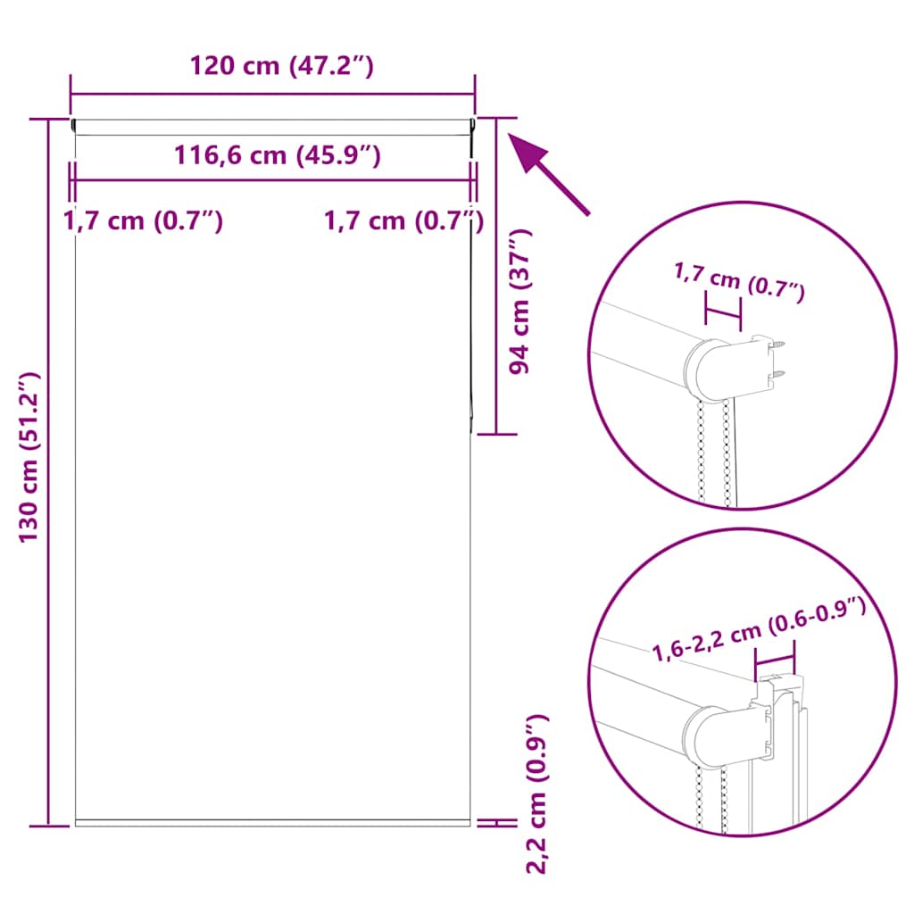 Verdunkelungsrollo Kaffeebraun 120x130cm Stoffbreite 116,6cm
