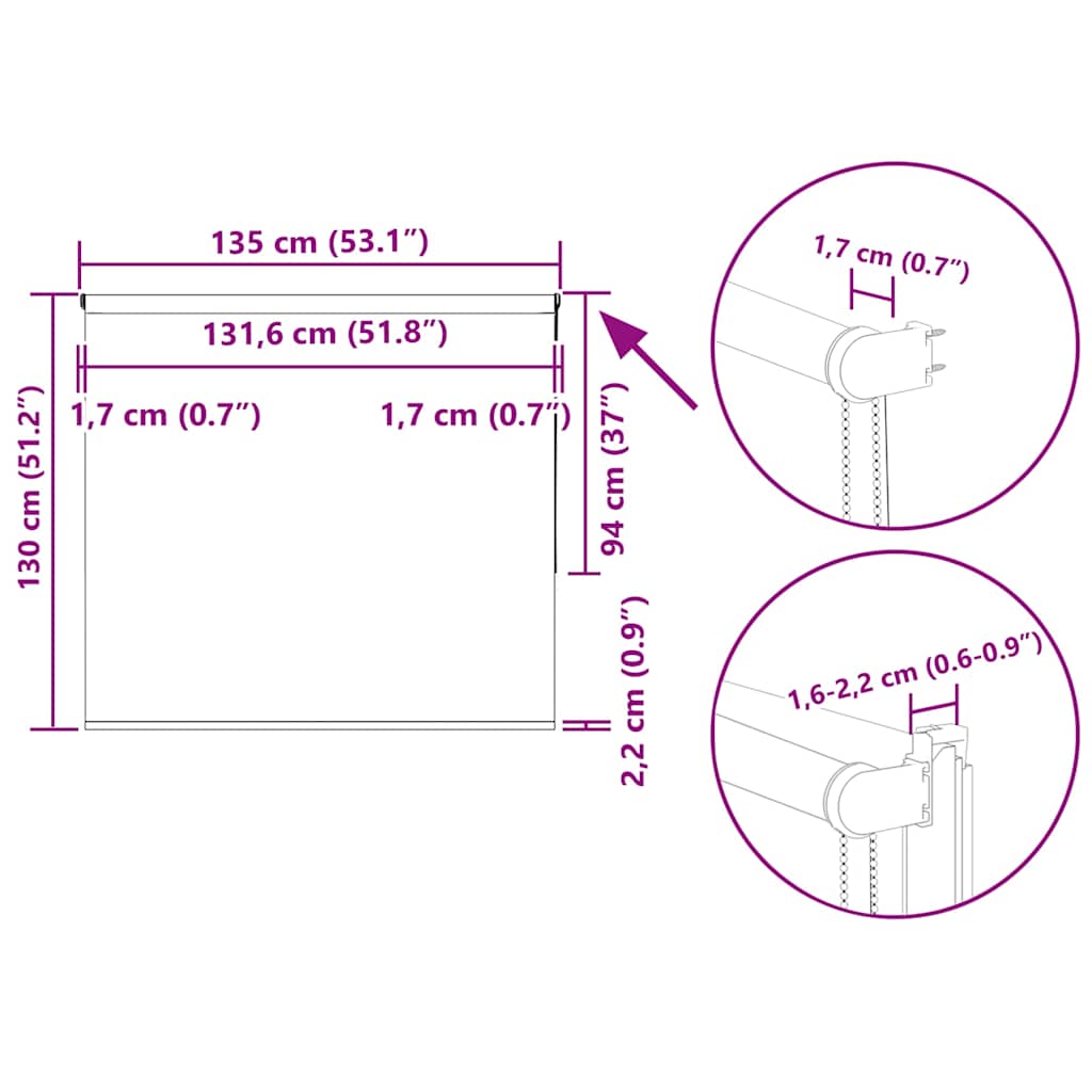 Verdunkelungsrollo Kaffeebraun 135x130cm Stoffbreite 131,6cm