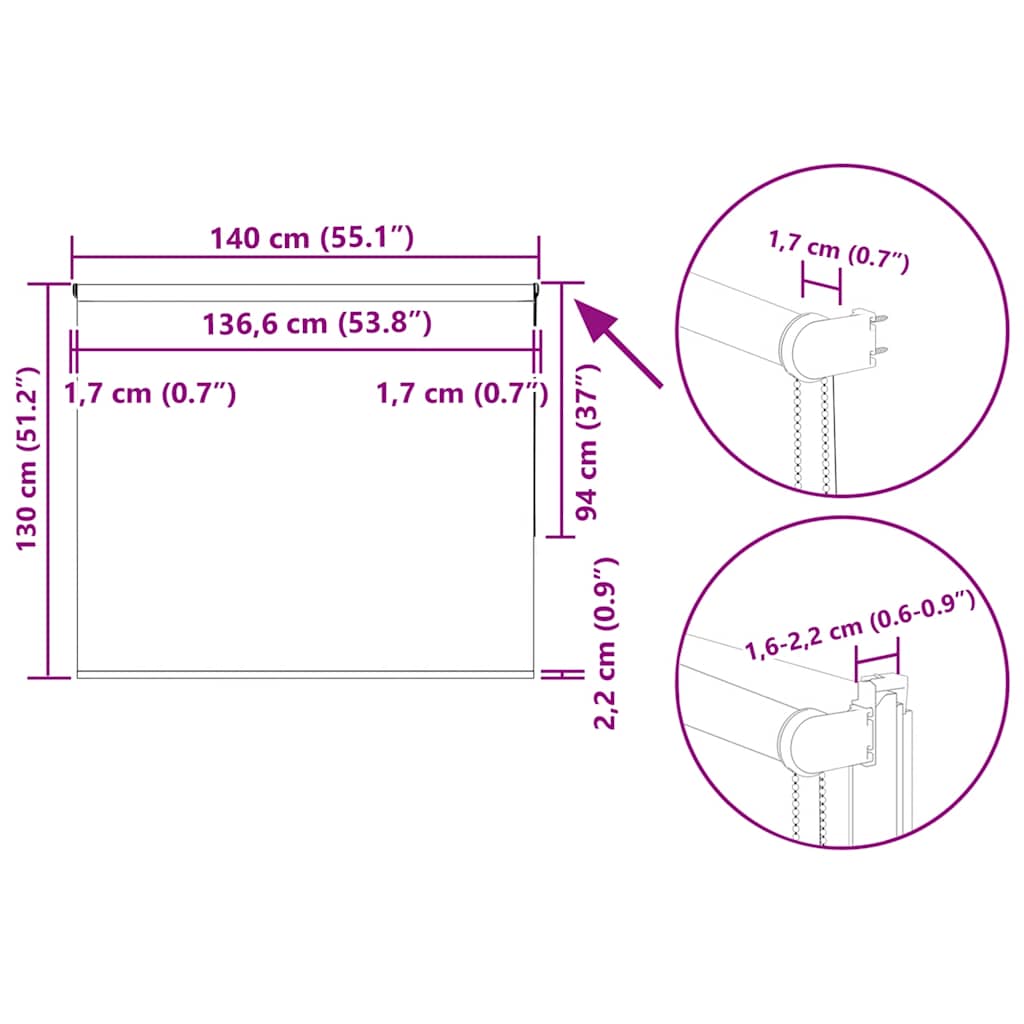 Verdunkelungsrollo Kaffeebraun 140x130cm Stoffbreite 136,6cm
