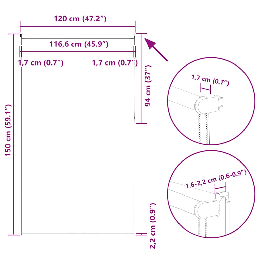 Verdunkelungsrollo Kaffeebraun 120x150 cm Stoffbreite 116,6 cm