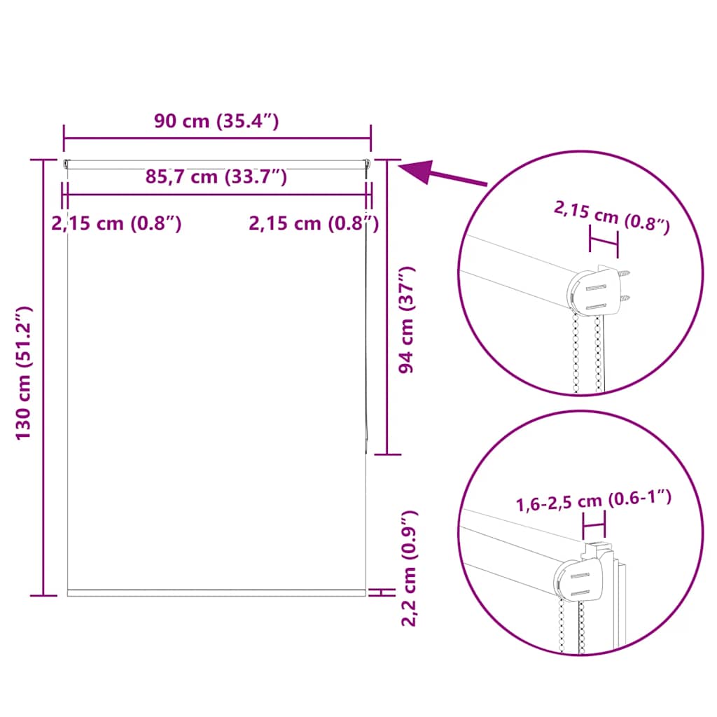 Verdunkelungsrollo Grau 90x130 cm Stoffbreite 85,7 cm Polyester