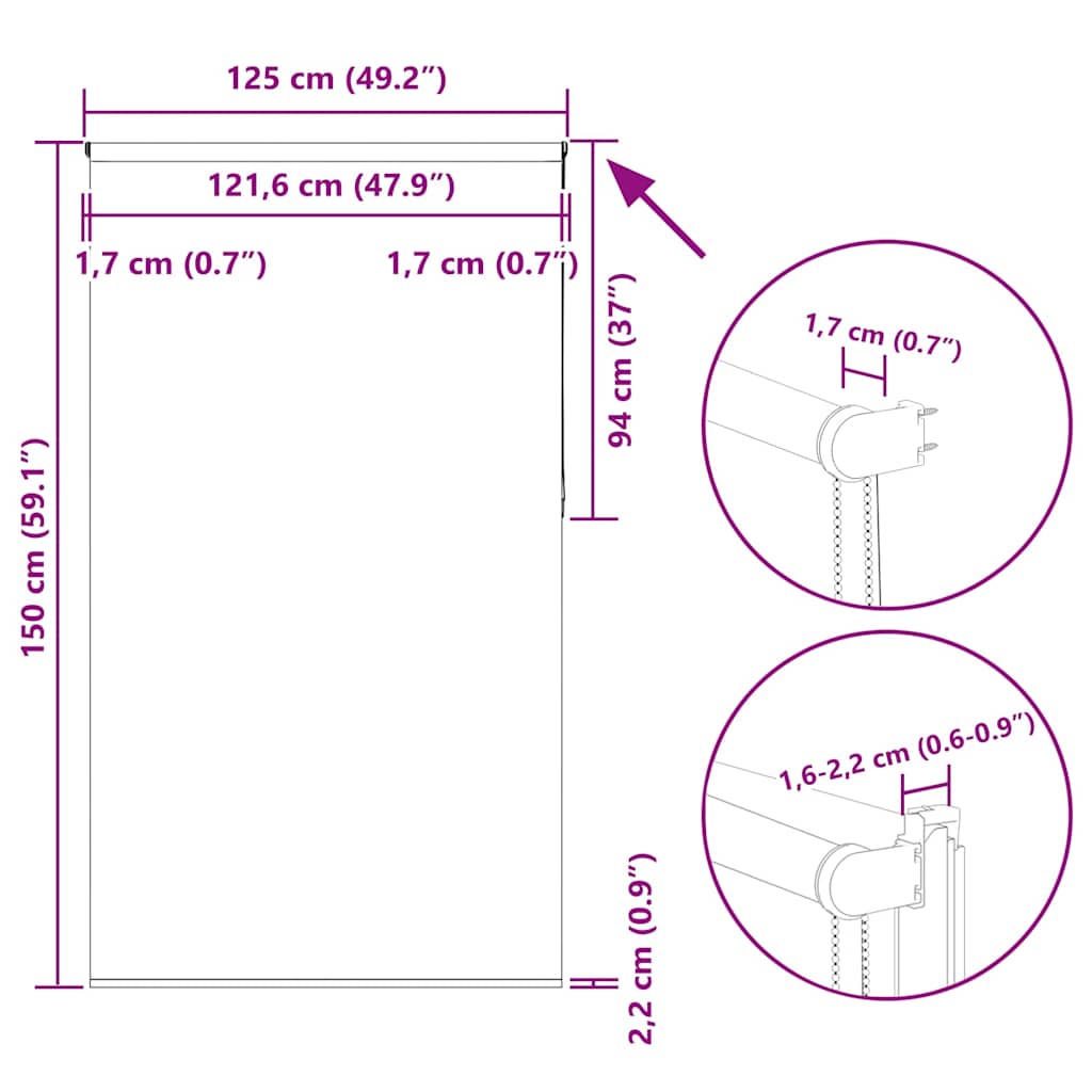 Verdunkelungsrollo Grau 125x150cm Stoffbreite 121,6cm Polyester