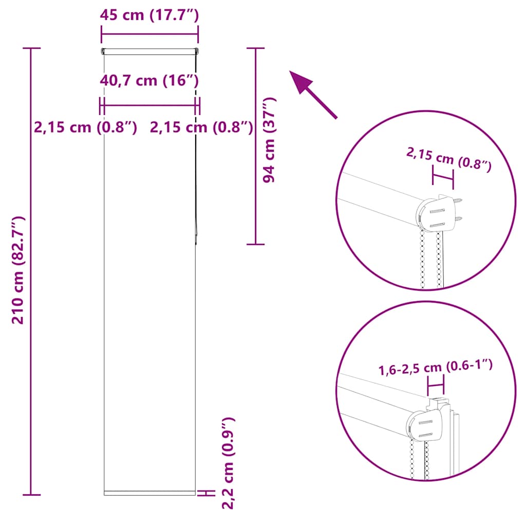 Verdunkelungsrollo Grau 45x210 cm Stoffbreite 40,7 cm Polyester