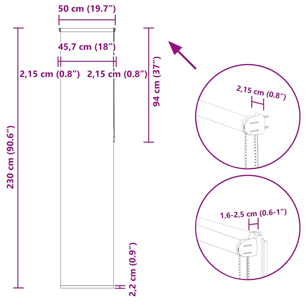 Verdunkelungsrollo Grau 50x230 cm Stoffbreite 45,7 cm Polyester