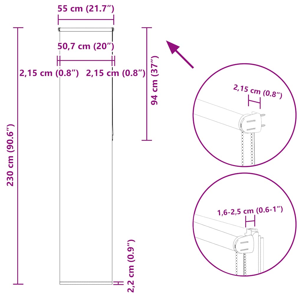 Verdunkelungsrollo Grau 55x230 cm Stoffbreite 50,7 cm Polyester