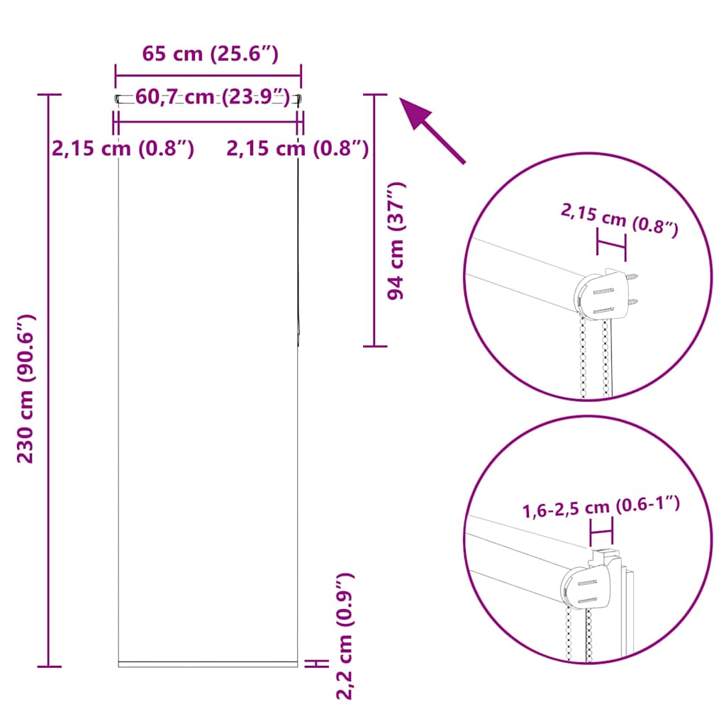 Verdunkelungsrollo Grau 65x230 cm Stoffbreite 60,7 cm Polyester