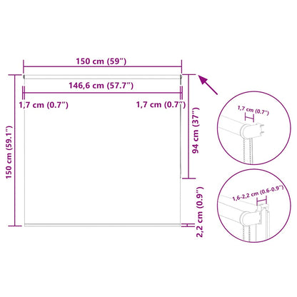 Verdunkelungsrollo Hellgrau 150x150cm Stoffbreite 146,6cm