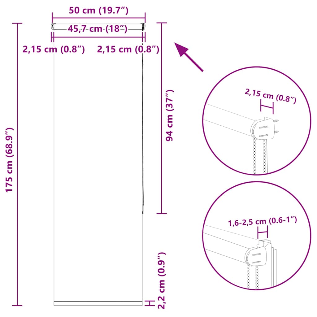 Verdunkelungsrollo Hellgrau 50x175 cm Stoffbreite 45,7 cm