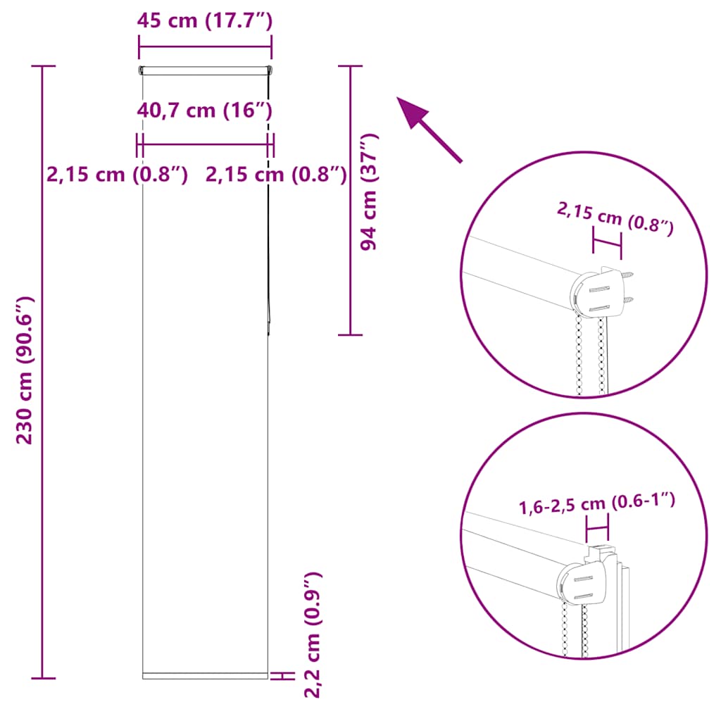Verdunkelungsrollo Hellgrau 45x230 cm Stoffbreite 40,7 cm
