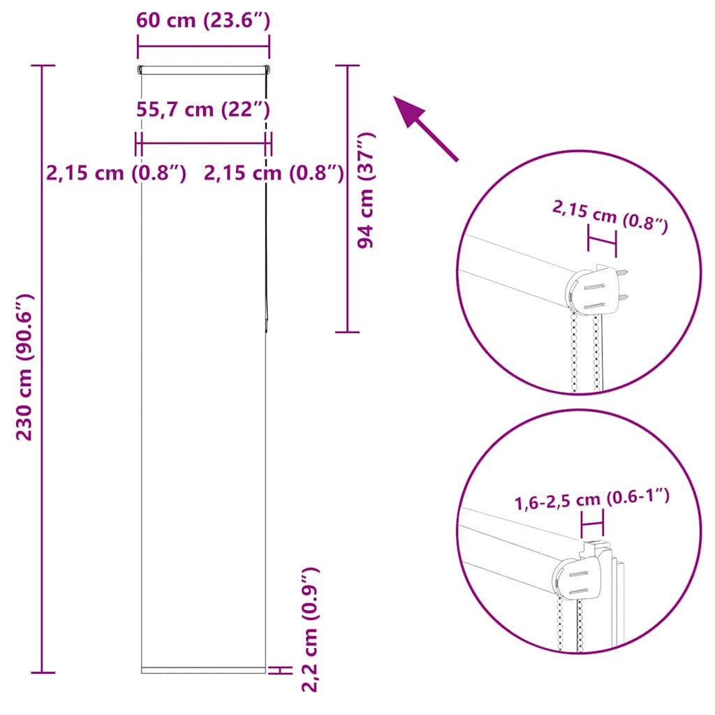 Verdunkelungsrollo Hellgrau 60x230 cm Stoffbreite 55,7 cm