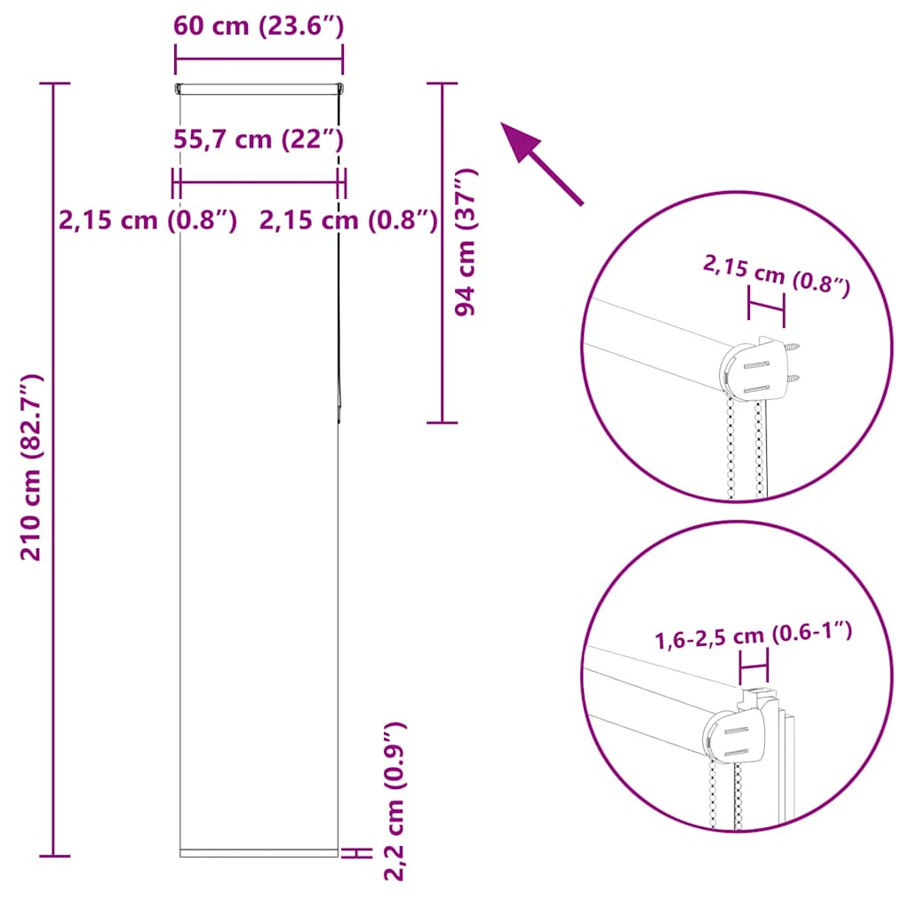Verdunkelungsrollo Cremeweiß 60x210cm Stoffbreite 55,7 cm