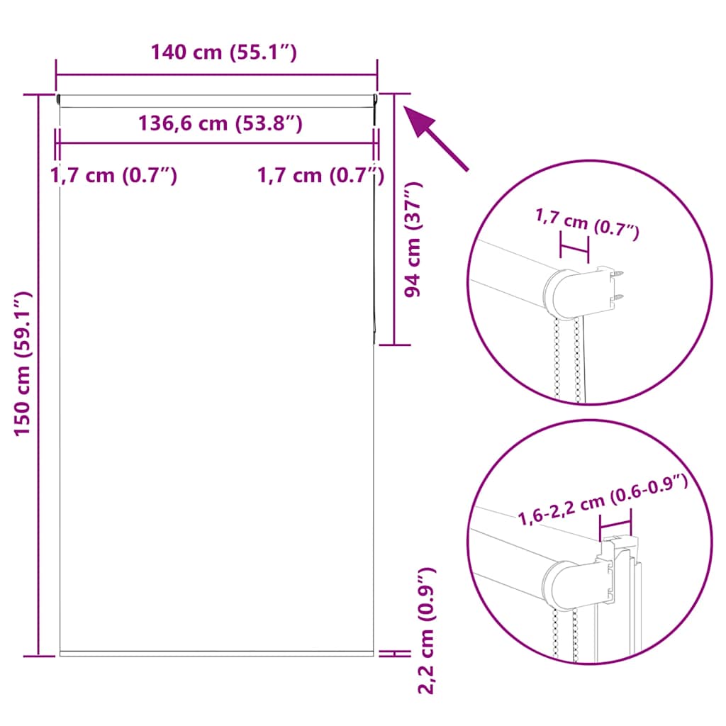 Verdunkelungsrollo Weiß 140x150cm Stoffbreite 136,6cm Polyester