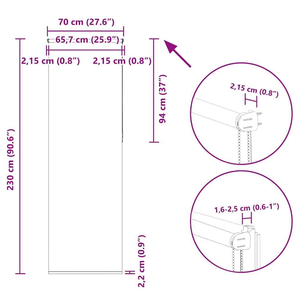 Verdunkelungsrollo Weiß 70x230cm Stoffbreite 65,7 cm Polyester
