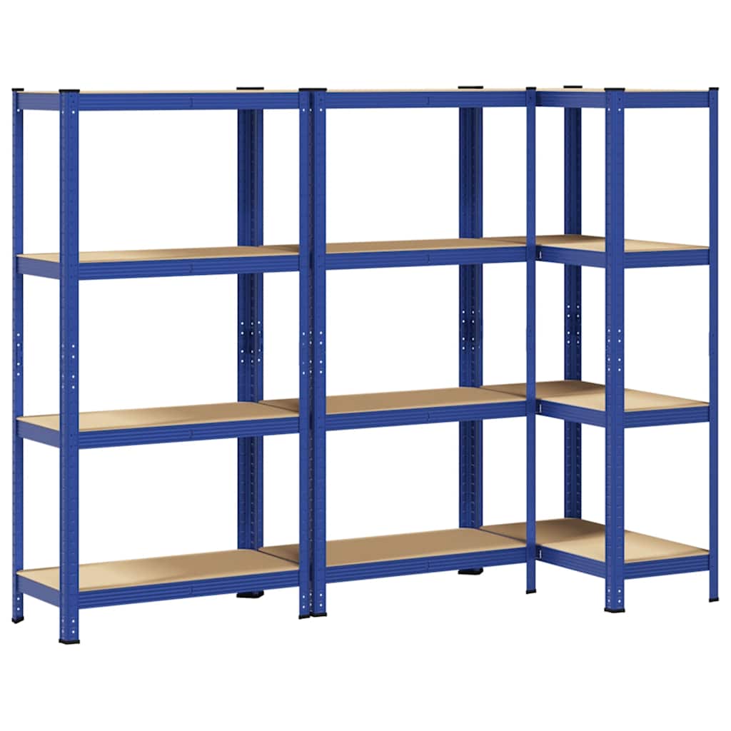 Storage shelves with 4 shelves 3 pcs. Blue steel &amp; wood material