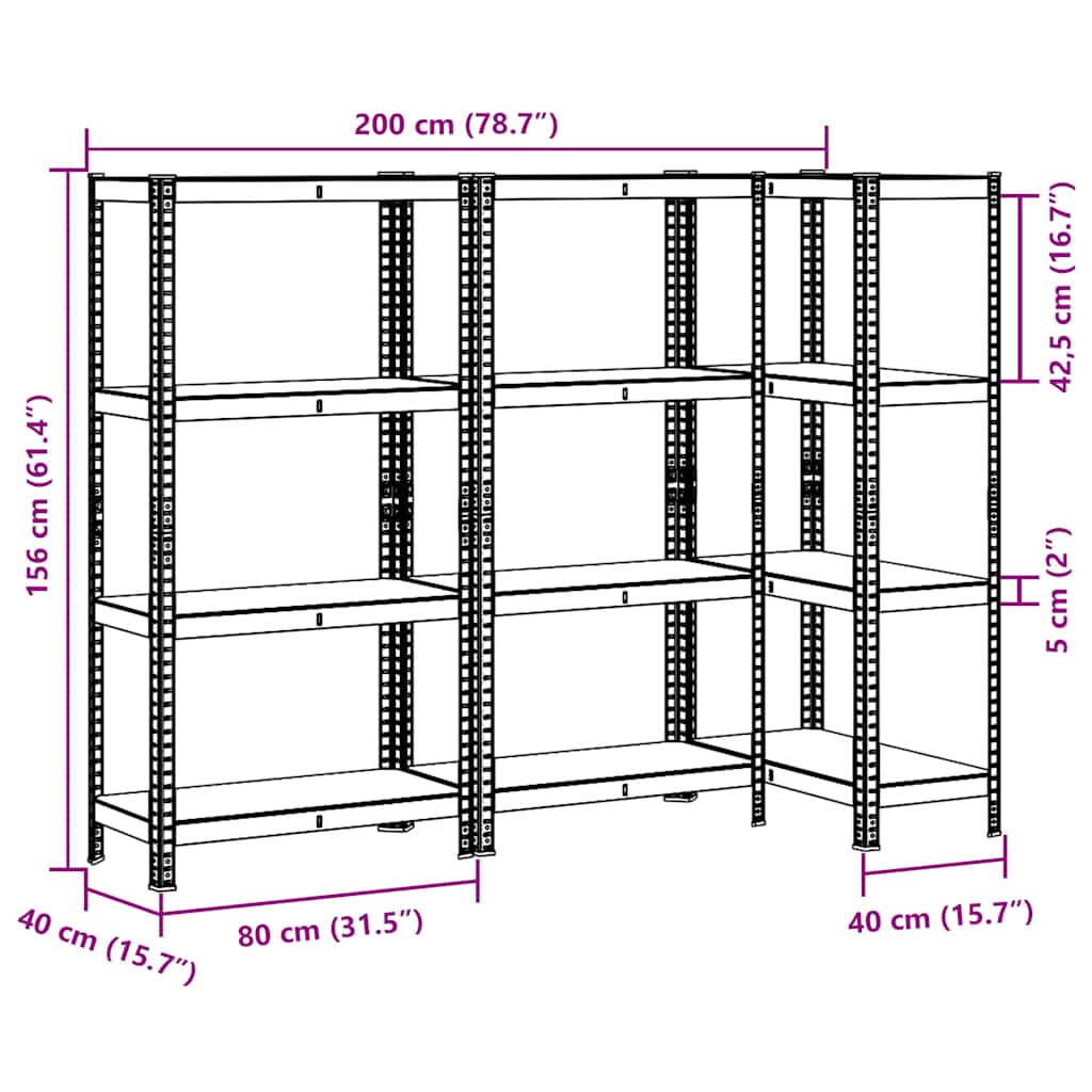 Storage shelves with 4 shelves 3 pcs. Blue steel &amp; wood material