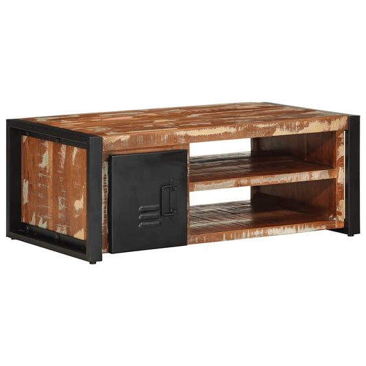Table basse multicolore 90x50x36 cm en bois massif de récupération