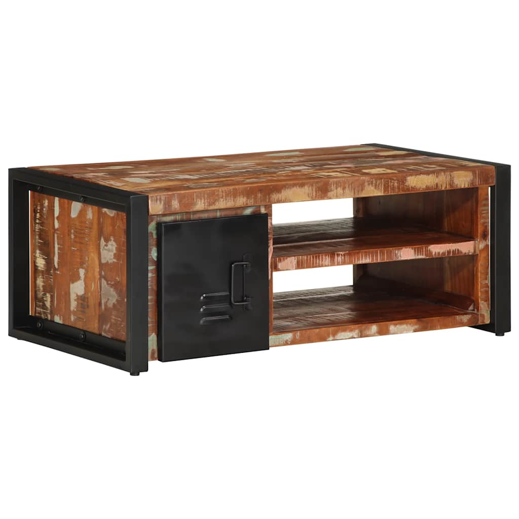 Table basse multicolore 90x50x36 cm en bois massif de récupération